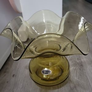 Vintage Handcrafted by bischoff Amber depression glass vase